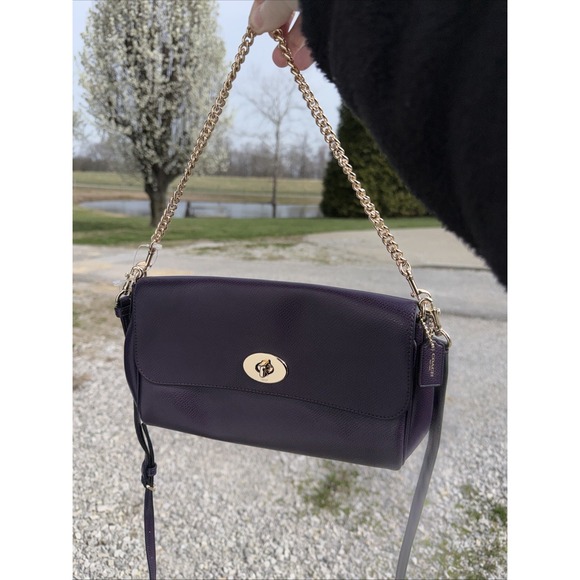 Coach Handbags - COACH Ruby F54849 Deep Plum Cross Grain Leather Crossbody/Wristlet/Shoulder Bag